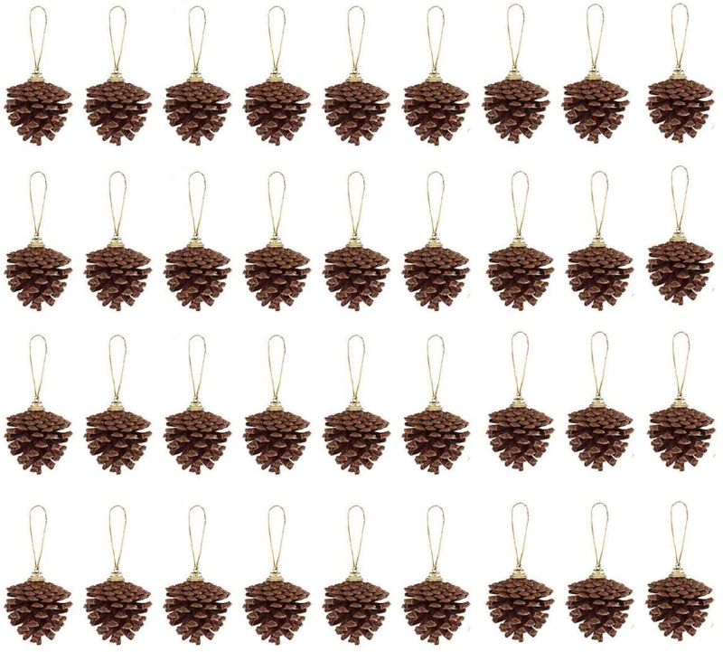 Photo 1 of 36pcs 2.5" Christmas Pine Cone Ornaments with String,Natural Wood Ornament for Christmas Tree and Holiday Decorations
