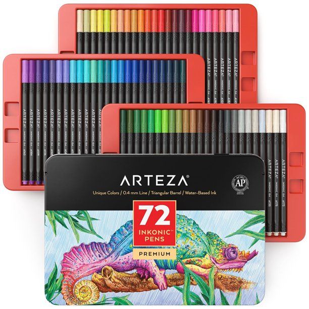 Photo 1 of Arteza Fineliner Colored Pens Set, Inkonic, 0.44 mm Tips, Assorted Colors - 72 Pack (ARTZ-8753)
