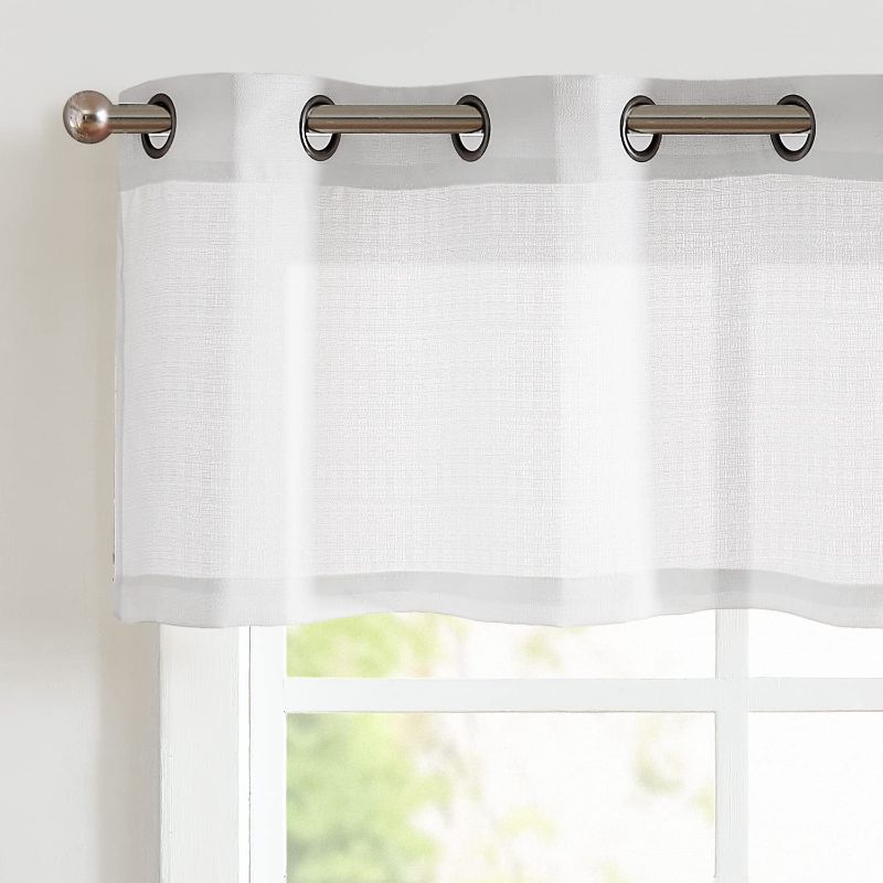 Photo 1 of 2 PACK Kitchen Valance Grommet Curtains White 16 inch Long Semi Sheer Curtains Casual Weave Privacy Textured Half Window Curtain One Panel
