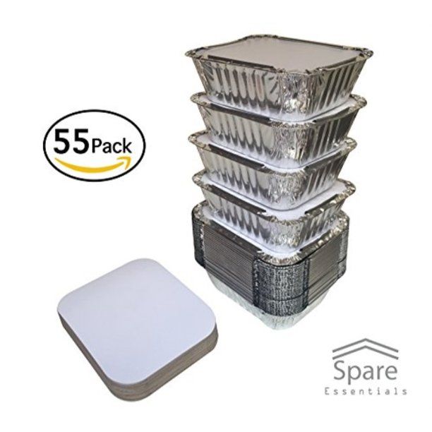 Photo 1 of 55 PACK 1LB Aluminum Foil Pan Containers with Lids Take Out Pans Food Containers Disposable Easy Pack From Spare 1Lb Capacit
