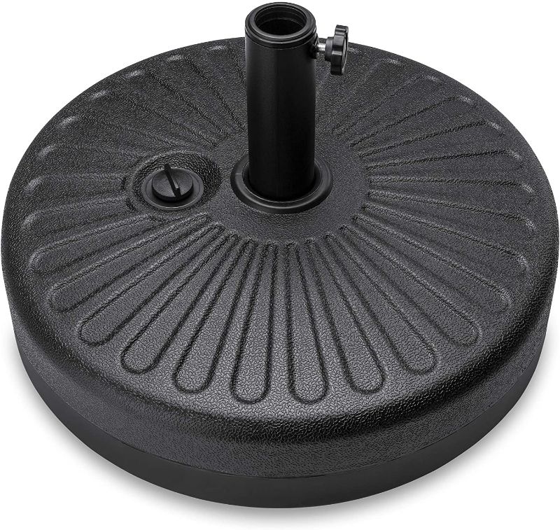 Photo 1 of Best Choice Products Fillable Umbrella Base Stand Round Plastic Patio Umbrella Pole Holder for Outdoor, Lawn, Garden, 50lbs Weight Capacity - Black
