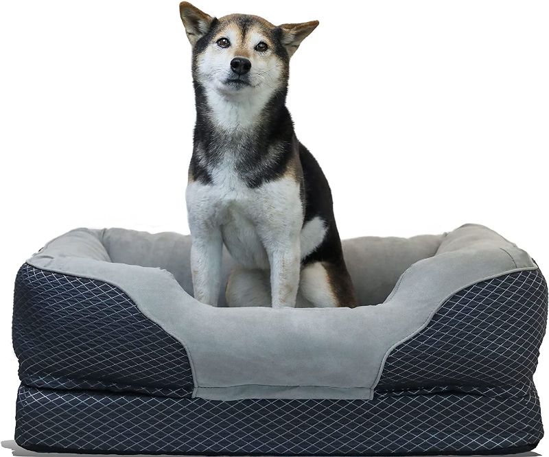 Photo 1 of BarksBar Snuggly Sleeper Medium Gray Diamond Orthopedic Dog Bed with Solid Orthopedic Foam, Soft Cotton Bolster, and Ultra Soft Plush Sleeping Space - 32 x 22 Inches
