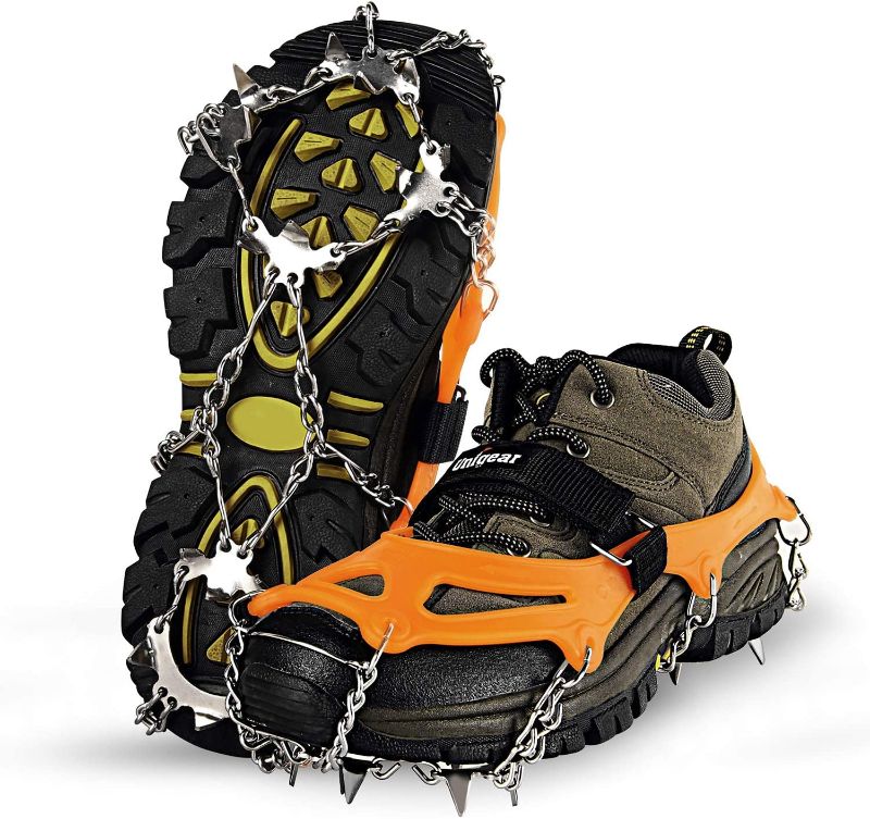 Photo 1 of Unigear Traction Cleats Ice Snow Grips with 18 Spikes for Walking, Jogging, Climbing and Hiking
