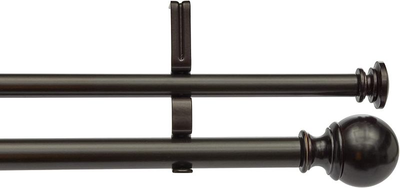 Photo 1 of Amazon Basics 1-Inch Double Extendable Curtain Rods with Round Finials Set, 72 to 144 Inch, Dark Bronze (Espresso)
