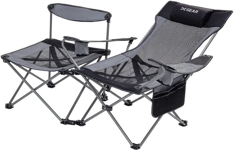 Photo 1 of XGEAR 2 in 1 Folding Camping Chair Portable Lounge Chair with Detachable Table for Camping Fishing Beach and Picnics (Black)
