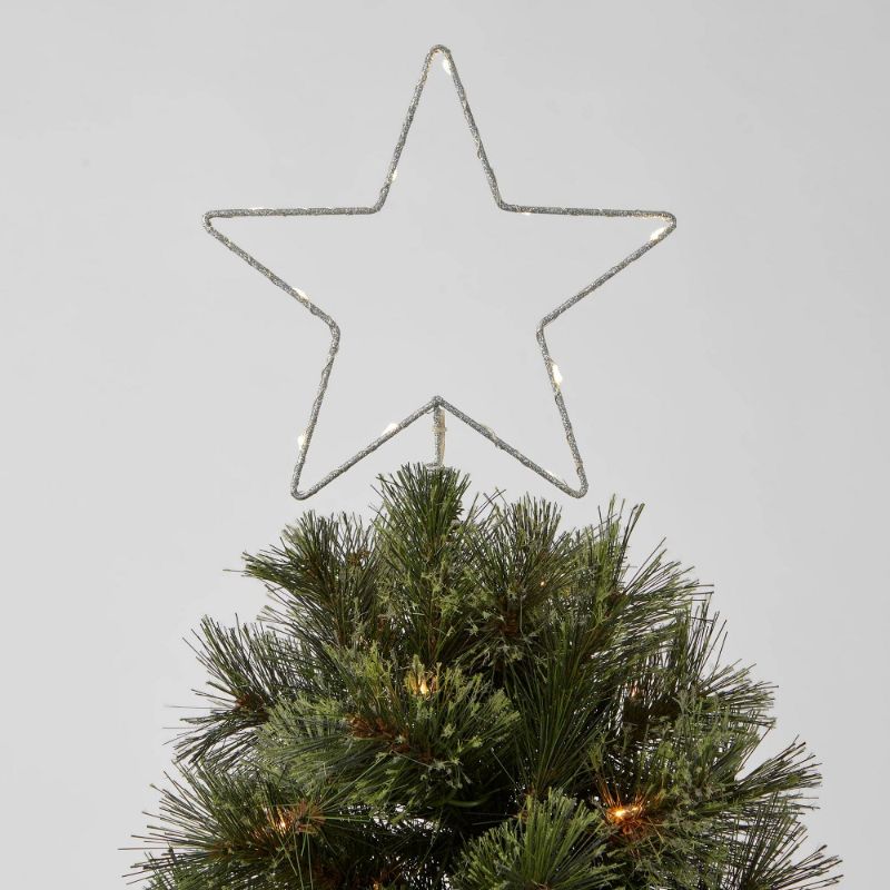 Photo 1 of 10in LED Lit Dewdrop Glitter Metal Open Star Tree Topper Silver - Wondershop™