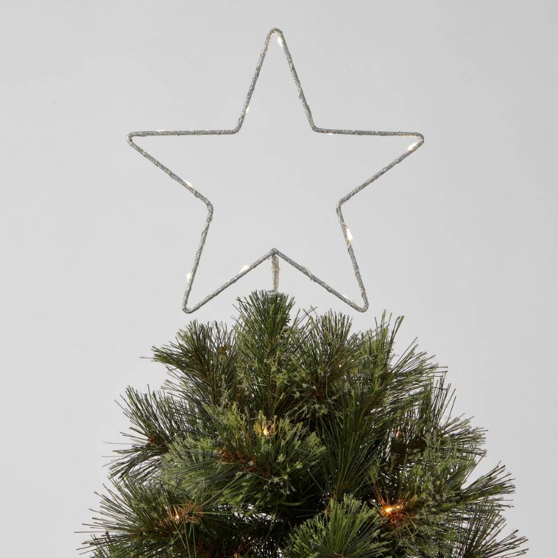 Photo 2 of 10in LED Lit Dewdrop Glitter Metal Open Star Tree Topper Silver - Wondershop™