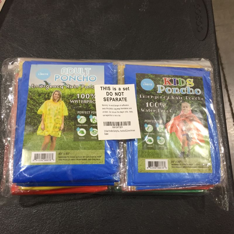 Photo 1 of 20 Pack of Family Rain Ponchos Disposable Emergency Ponchos Perfect for Camping, Hiking & Travel