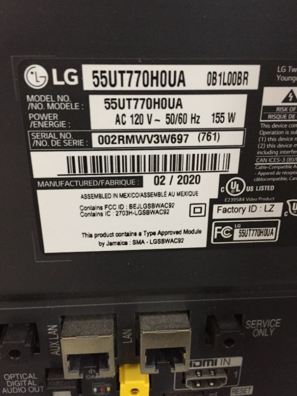 Photo 1 of 55'' UHD LG 55UT770H0UA (TV REMOTE AND STAND NOT INCLUDED)