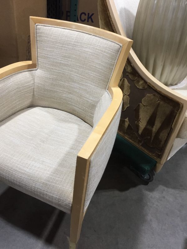 Photo 5 of LIGHT CREME CANVAS FABRIC ARMCHAIR WITH CURVED BACK 33H INCHES