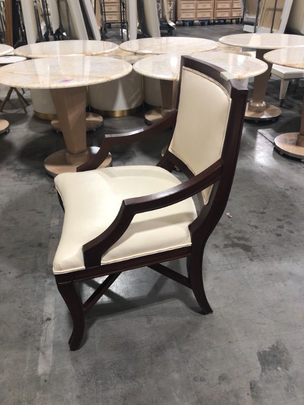 Photo 4 of Brown Dining Room Chair with Creme Cushions 38H x 24W x 21L Inches