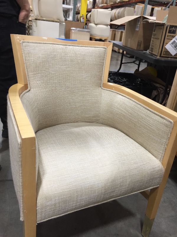 Photo 5 of LIGHT CREME CANVAS FABRIC ARMCHAIR WITH CURVED BACK 33H INCHES