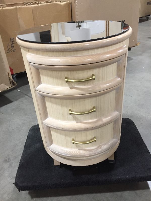 Photo 4 of 20Dia x 29H 3 Drawer Night Stand Beige with gold handles with mirror glass top
