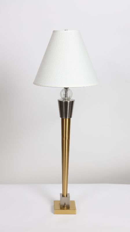 Photo 1 of Gold Stand Light with White Shade 36H inches
