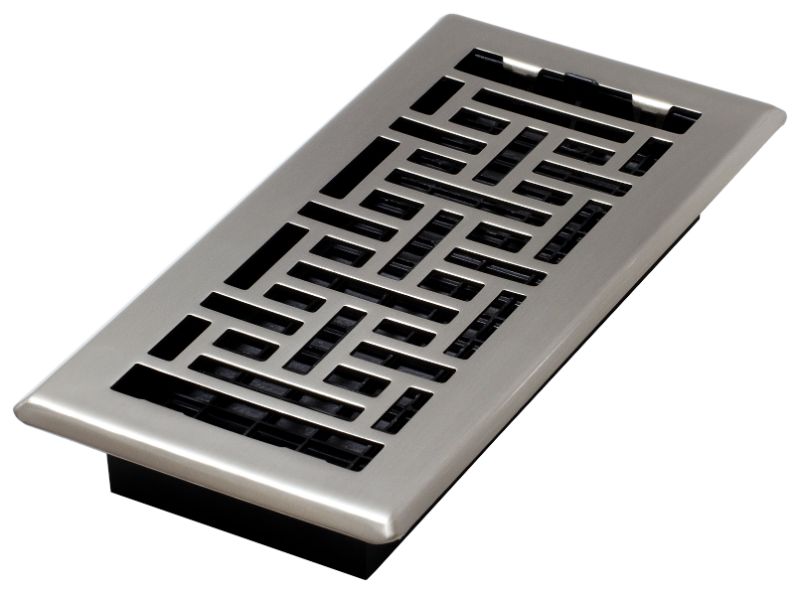 Photo 1 of Decor Grates 4" X 10" Steel Plated Brushed Nickel Finish Oriental Design Floor Register