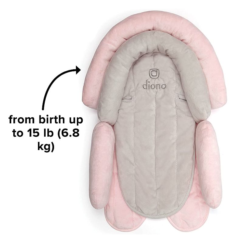 Photo 3 of Diono Cuddle Soft 2-in-1 Baby Head Neck Body Support Pillow for Newborn Baby Super Soft Car Seat Insert Cushion, Perfect for Infant Car Seats, Convertible Car Seats, Strollers, Gray/Pink
