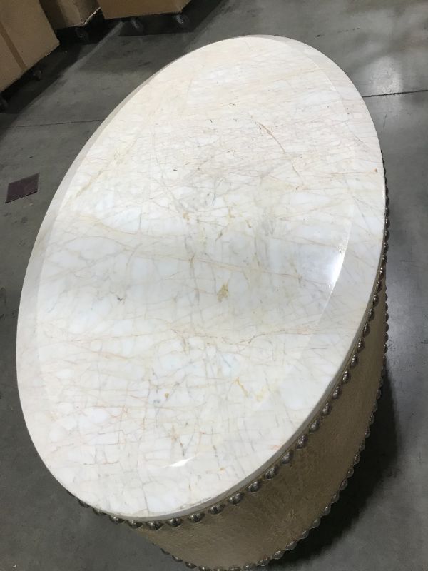 Photo 1 of FAUX MARBLE AND LEATHER CREME COLORED CROCODILE SKIN VINYL 54L X 30W X 16H INCHES