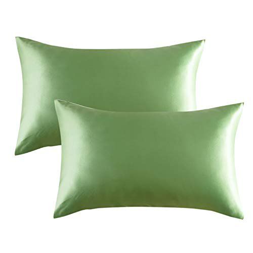 Photo 1 of Bedsure Satin Pillowcases Standard Set of 2 - Sage Pillow Cases for Hair and Skin 20x26 inches, Satin Pillow Covers 2 Pack with Envelope Closure