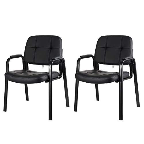 Photo 1 of CLATINA Waiting Room Guest Chair with Bonded Leather Padded Arm Rest for Office Reception and Conference Desk Black 2 Pack