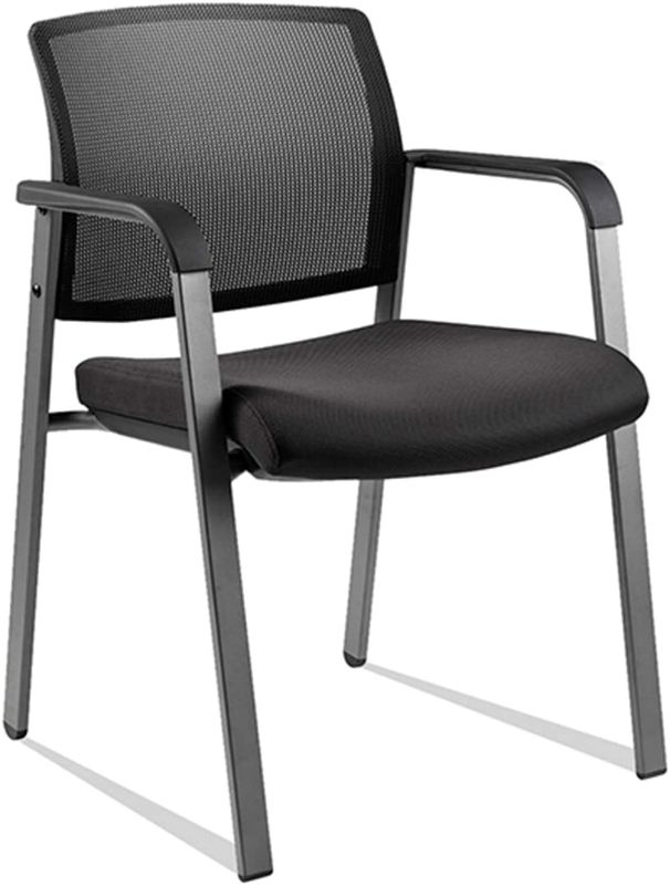 Photo 1 of CLATINA Mesh Back Stacking Arm Chairs with Upholstered Fabric Seat and Ergonomic Lumber Support for Office School Church Guest Reception Black