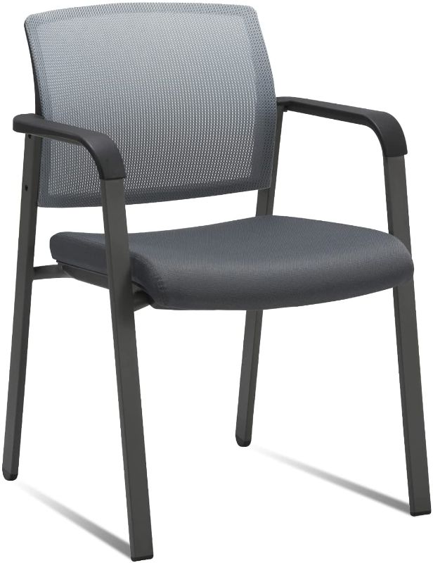 Photo 1 of CLATINA Mesh Back Stacking Arm Chairs with Upholstered Fabric Seat and Ergonomic Lumber Support for Office School Church Guest Reception Grey