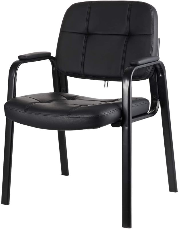 Photo 1 of CLATINA Waiting Room Guest Chair with Bonded Leather Padded Arm Rest for Office Reception and Conference Desk Black
