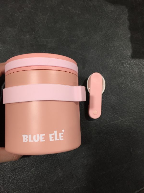 Photo 2 of BLUE ELE Leakproof, Vacuum Insulated Thermos Hot Lunch Containers with Ceramic-Coated Stainless Steel, Easy Grip Lid, and Folding Spoon, 13.5oz, Carnation Pink