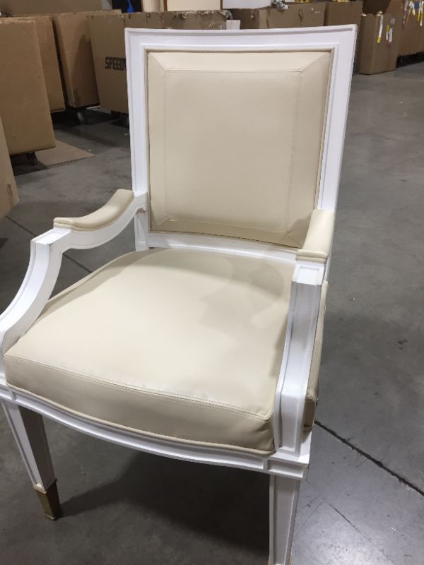 Photo 5 of FAUX LEATHER WHITE DINING CHAIR PADDED ARMS 21L X 23W X 37H INCHES