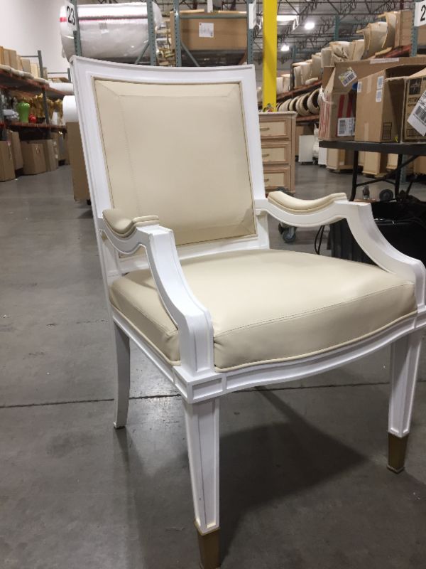 Photo 4 of FAUX LEATHER WHITE DINING CHAIR PADDED ARMS 21L X 23W X 37H INCHES