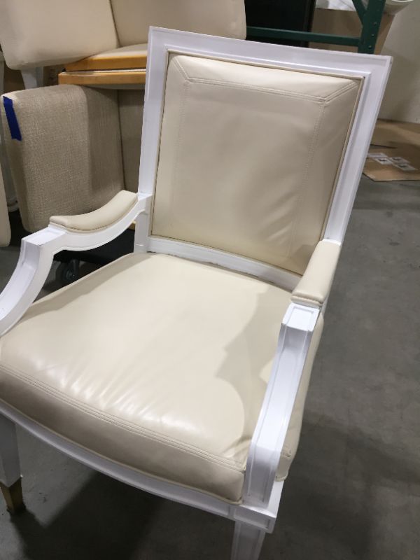 Photo 4 of FAUX LEATHER WHITE DINING CHAIR PADDED ARMS 21L X 23W X 37H INCHES