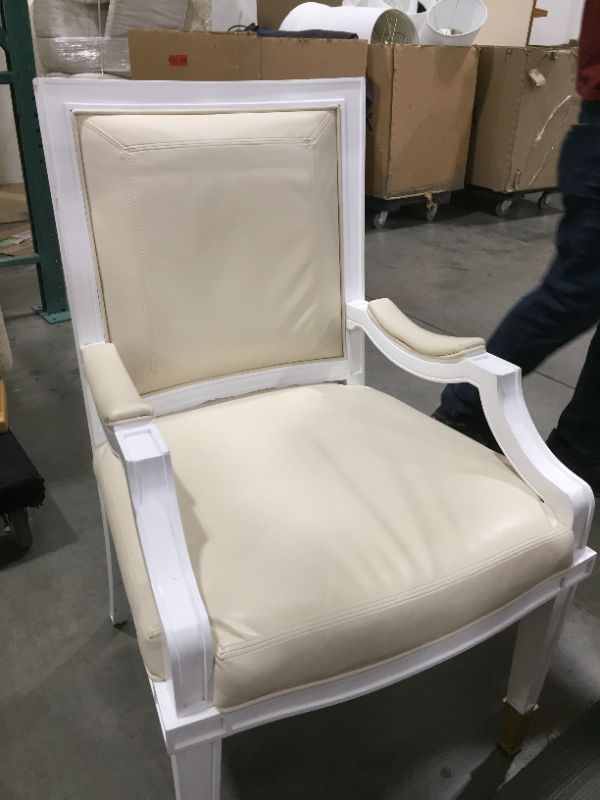 Photo 5 of FAUX LEATHER WHITE DINING CHAIR PADDED ARMS 21L X 23W X 37H INCHES