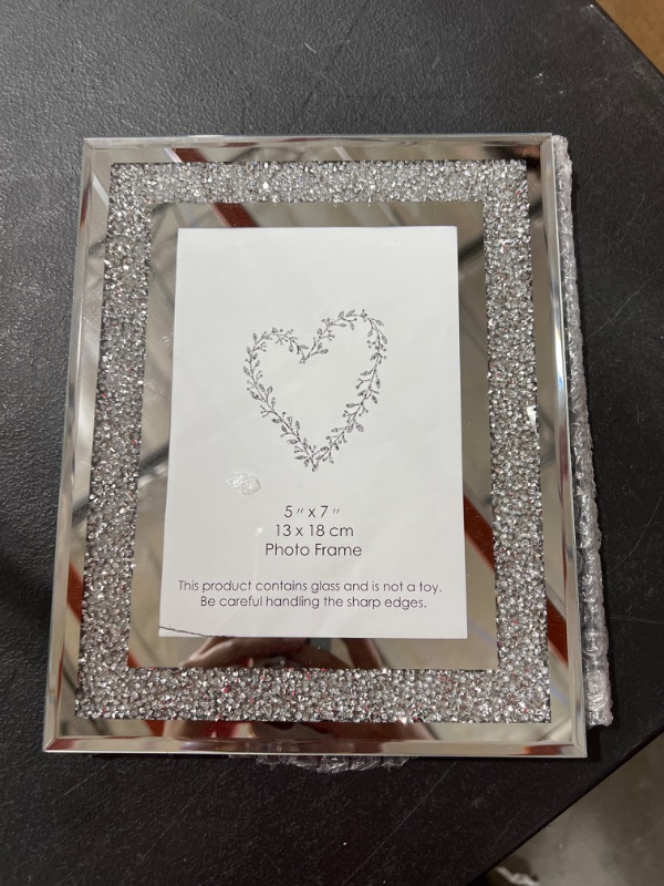 Photo 2 of Crush Diamond Mirror Photo Frame In Bling Sparkle Crystal Silver Glass Finish, For Picture Size 5x7 inch, table top Stand frame & Wall Frame.
