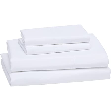 Photo 1 of Amazon Basics White Sheets, 1 Fitted Sheet, 1 Flat Sheet, 2 Pillow Cases 90x102in
