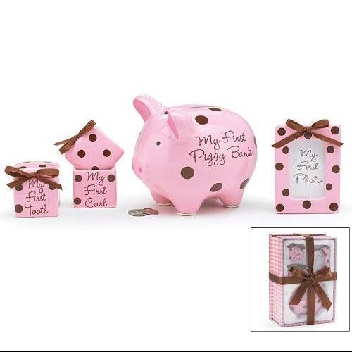 Photo 1 of 4 piece baby girl gift set with piggy bank,first curl, first tooth,photo frame.great keepsake gift
