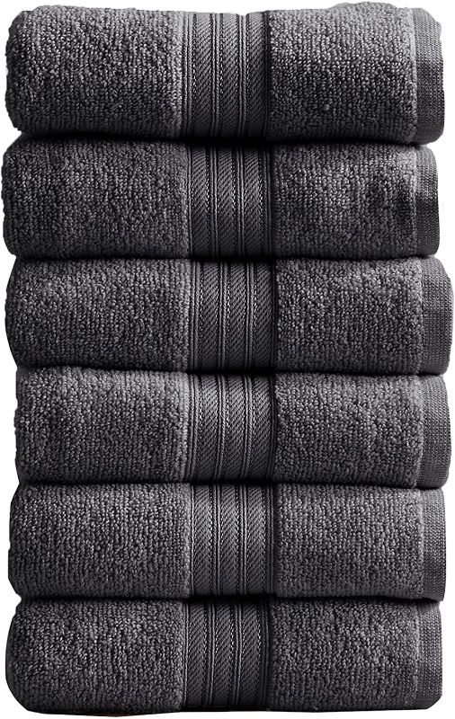 Photo 1 of 6-Pack Hand Towel Set. 100% Cotton Hand Towels for Bathroom. Absorbent Quick-Dry Bathroom Hand Towels for Home. Cooper Collection. (Hand Towels, Dark Grey)
