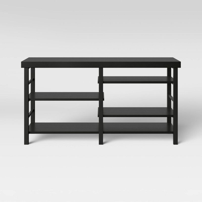 Photo 1 of Adjustable Storage TV Stand for TVs up to 50" Black Wood Grain Finish - Room Essentials™
