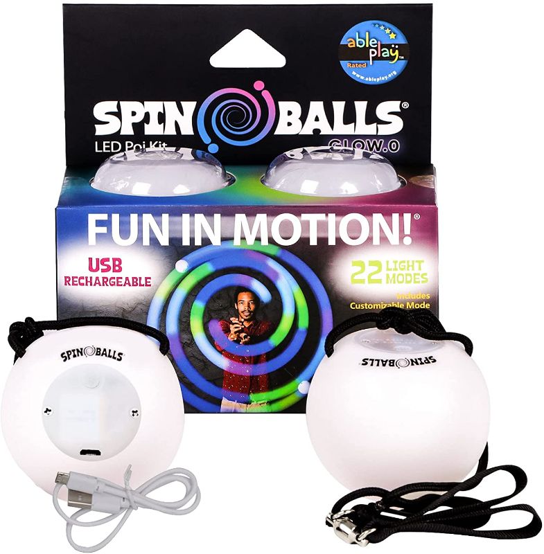 Photo 1 of Spinballs Glow.0 LED Poi Balls Glow – USB Rechargeable with 22 Vibrant Color Light Modes & Patterns – Durable, Soft-Core LED Poi Spinning Balls with Adjustable Leashes & Double-Loop Handles