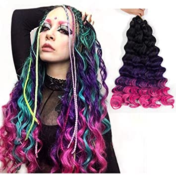 Photo 1 of 20" Deep Wave Braiding Hair Extensions Braids 5 Pieces Synthetic Crochet Hair (20" 5 Packs, #Ombre Purple)