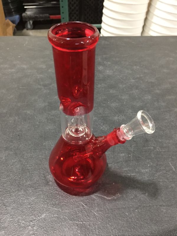 Photo 2 of 8.5 inch Cheap Glass Beaker-Base Ice Bong Perc Red Puff Labs