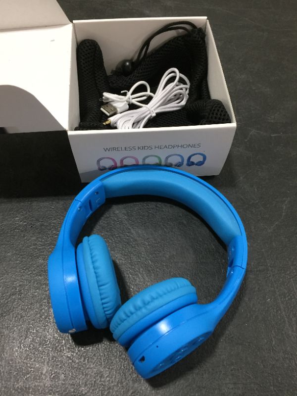 Photo 2 of Kid Headphones Bluetooth, Yusonic Bluetooth Headphones for Toddler Baby with 15 Hours Play time & Sharing Port, Kids Wireless Headphones with Microphone for School Boys Girls Phones Laptop (Blue 2)