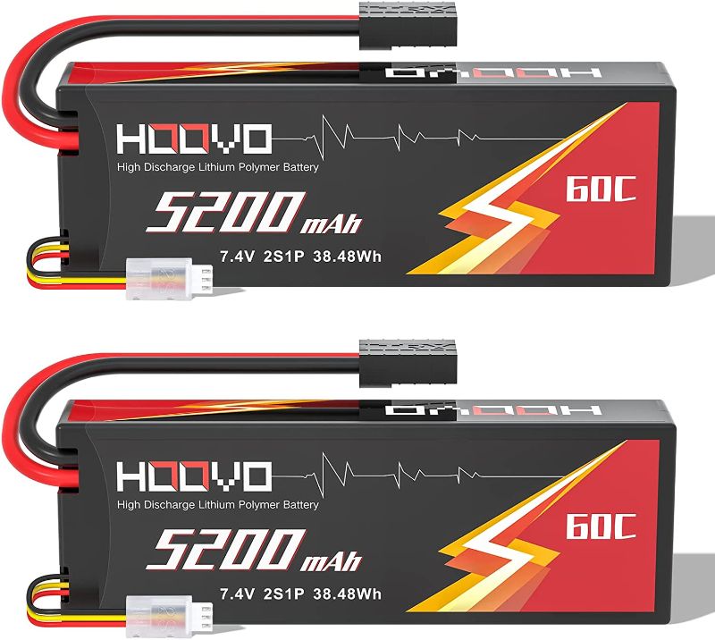 Photo 1 of 2S 7.4V LiPo Battery 5200mAh 60C Hard Case RC Lipo Battery with TR Plug for RC Car Truck Boat Buggy Truggy(2 Pack)