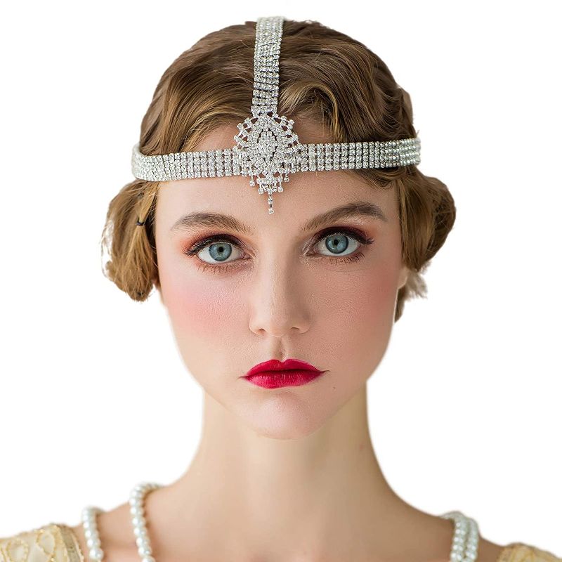 Photo 1 of SWEETV Rhinestone 1920s Headpiece Silver - Flapper Headband for Costume Party Gatsby Accessories Decorative Headbands