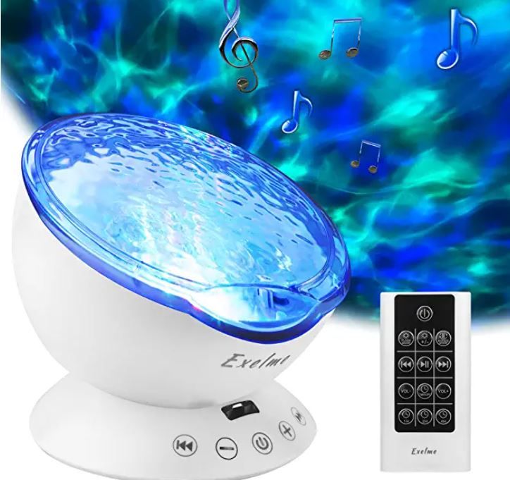 Photo 1 of Exelme Night Light Projector Ocean Wave - Sound Machine with Soothing Nature Noise and Relaxing Light Show - Color Changing Wave Light Effects for Kids Adults Bedroom Living Room – White
