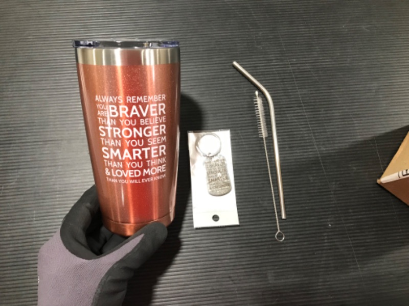 Photo 2 of Always Remember You Are Braver Than You Believe - Thank You Gifts, Graduation Cup Inspirational Gifts for Women, Men, Coworker, Friends - Motivational Wine Tumbler with Keychain (20oz)
