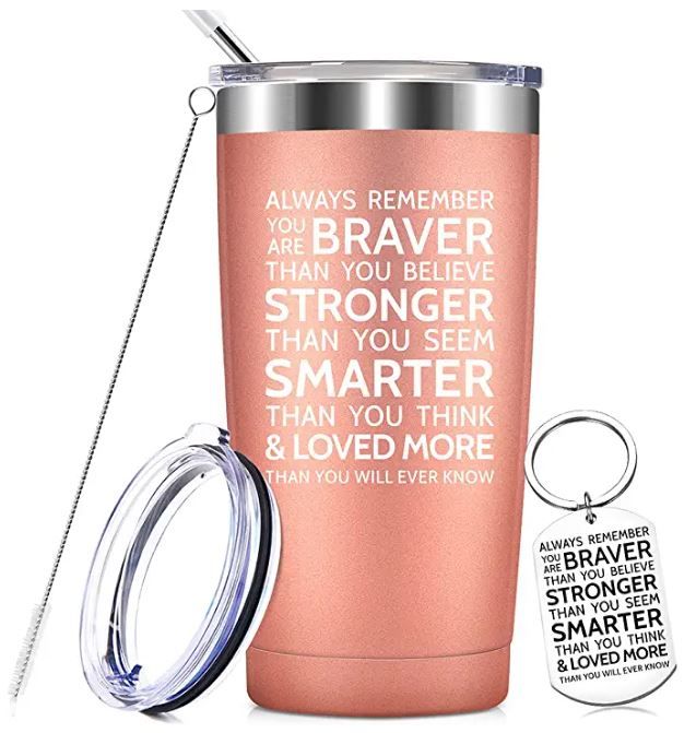 Photo 1 of Always Remember You Are Braver Than You Believe - Thank You Gifts, Graduation Cup Inspirational Gifts for Women, Men, Coworker, Friends - Motivational Wine Tumbler with Keychain (20oz)
