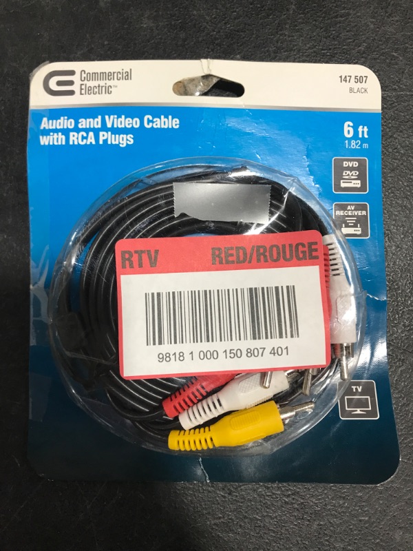 Photo 3 of COMMERCIAL ELECTRIC 6 ft. Audio and Video Cable with RCA Plugs
