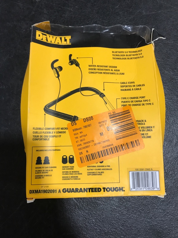 Photo 4 of DEWALT Jobsite Pro Wireless Earphones. OPEN BOX. PRIOR USE. 
