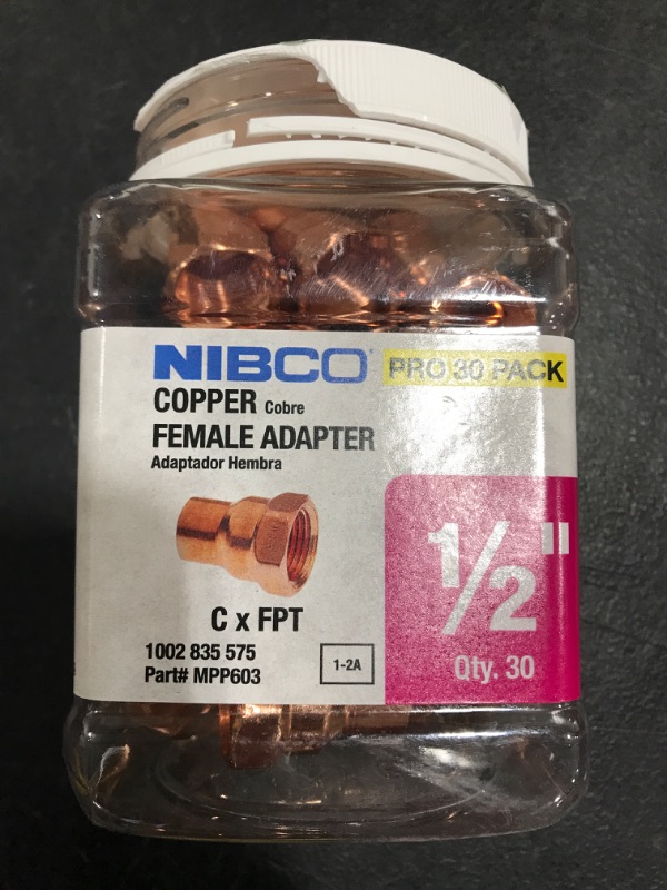 Photo 2 of 603 1/2 in. x 1/2 in. Wrot Copper Cup X FIP Adapter Pro Pack (30-Pack). OPEN CONTAINER. 

