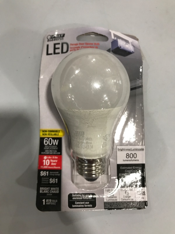 Photo 3 of 60-Watt Equivalent A19 Non-Dimmable CEC Title 20 90+ CRI Garage Door Opener LED Light Bulb Bright White
