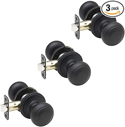 Photo 1 of Copper Creek CK2020BC-3 Colonial Passage Function Door Knob, 3 Pack, Black Finish
